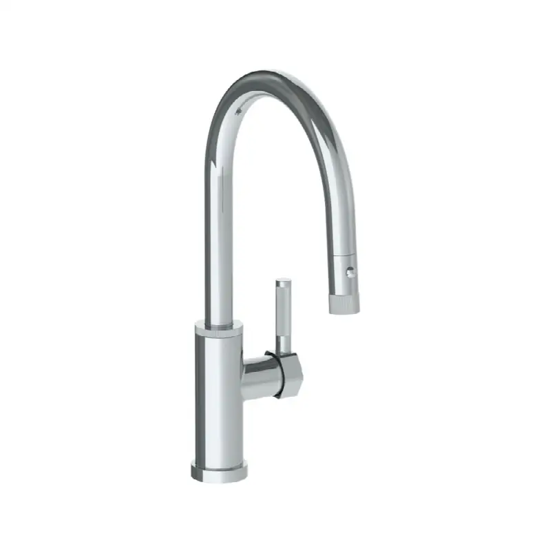 Deck Mounted 1 Hole Gooseneck Kitchen Faucet with Pull Down Spray - Low Spout