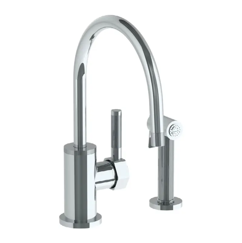 Deck Mounted 2 Hole Gooseneck Kitchen Set - Includes Side Spray