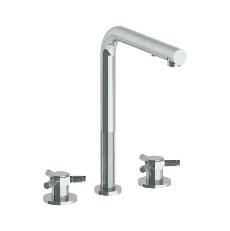 Deck Mounted 3 Hole Square Top Kitchen Faucet with Pull Out Spray