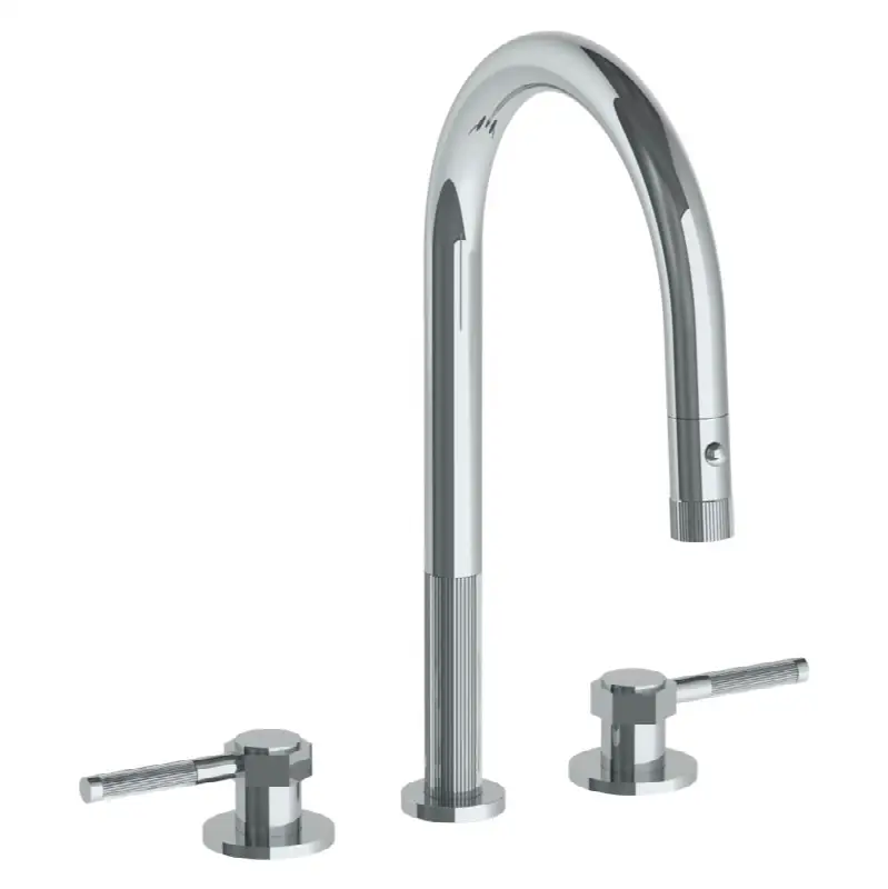 Deck Mounted 3 Hole Gooseneck Kitchen Faucet with Pull Down Spray