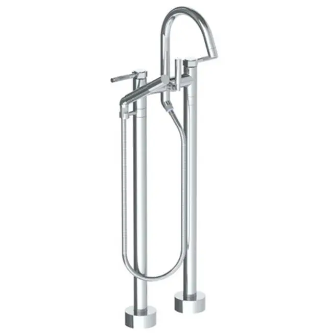 Floor Standing Gooseneck Bath Set with Slim Hand Shower