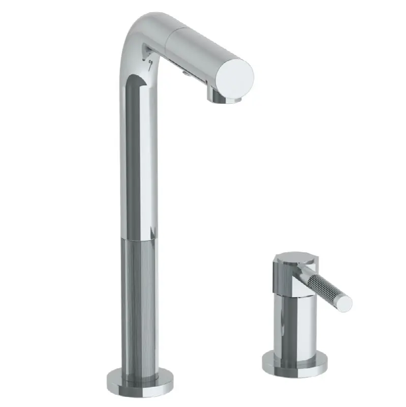 Deck Mounted 2 Hole Square Top Kitchen Faucet with Pull Out Spray