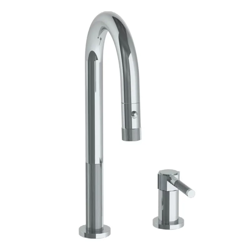 Deck Mounted 2 Hole Gooseneck Prep Faucet with Pull Down Spray