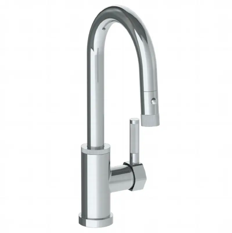 Deck Mounted 1 Hole Gooseneck Prep Faucet with Pull Down Spray