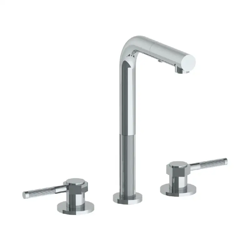 Deck Mounted 3 Hole Square Top Prep Faucet with Pull Out Spray
