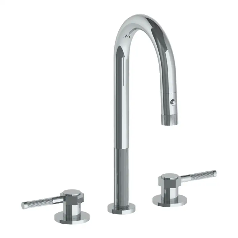 Deck Mounted 3 Hole Gooseneck Prep Faucet with Pull Down Spray