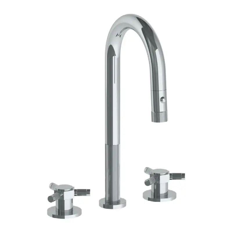 Deck Mounted 3 Hole Gooseneck Prep Faucet with Pull Down Spray