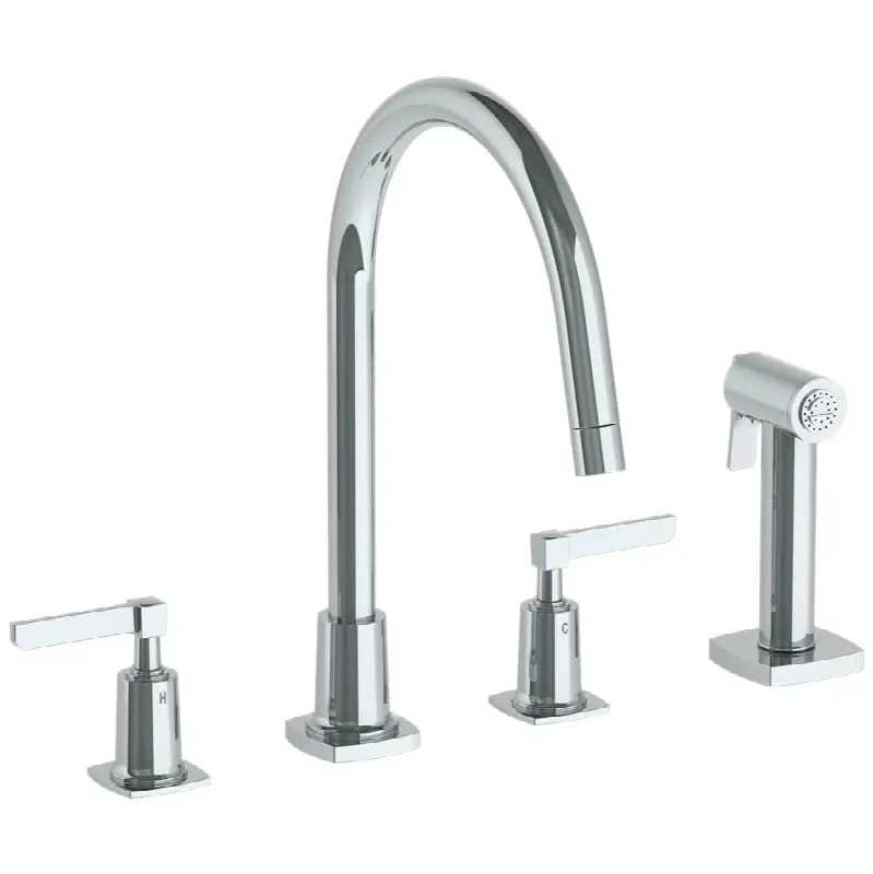 Deck Mounted 4 Hole Gooseneck Kitchen Set - Includes Side Spray