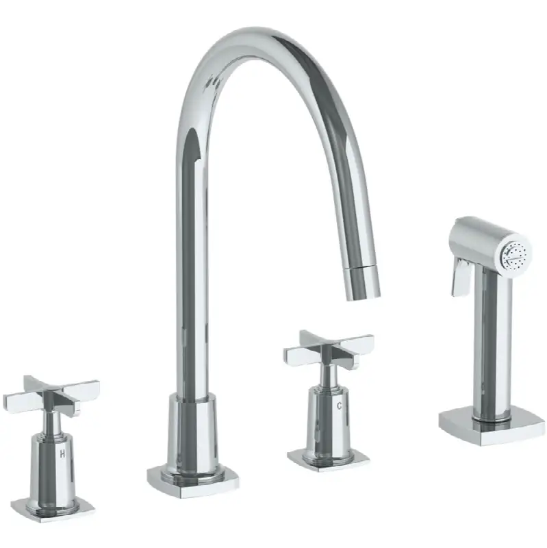 Deck Mounted 4 Hole Gooseneck Kitchen Set - Includes Side Spray