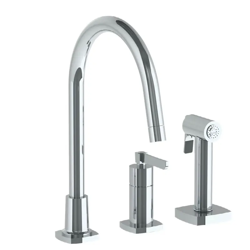 Deck Mounted 3 Hole Gooseneck Kitchen Set - Includes Side Spray