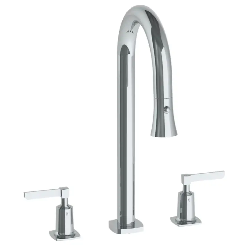 3 Hole Gooseneck Prep Faucet w Pull Down Spray Deck Mount