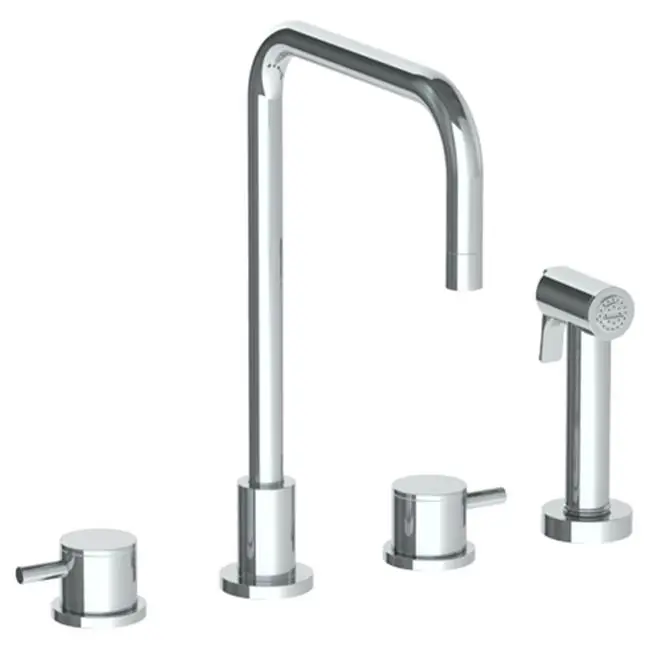 Deck Mounted 4 Hole Square Top Kitchen Set - Includes Side Spray