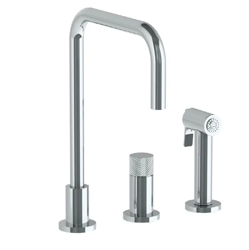 Deck Mounted 3 Hole Square Top Kitchen Set - Includes Side Spray