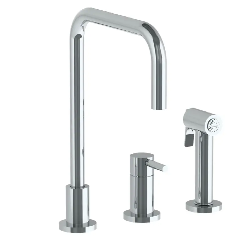 Deck Mounted 3 Hole Square Top Kitchen Set - Includes Side Spray