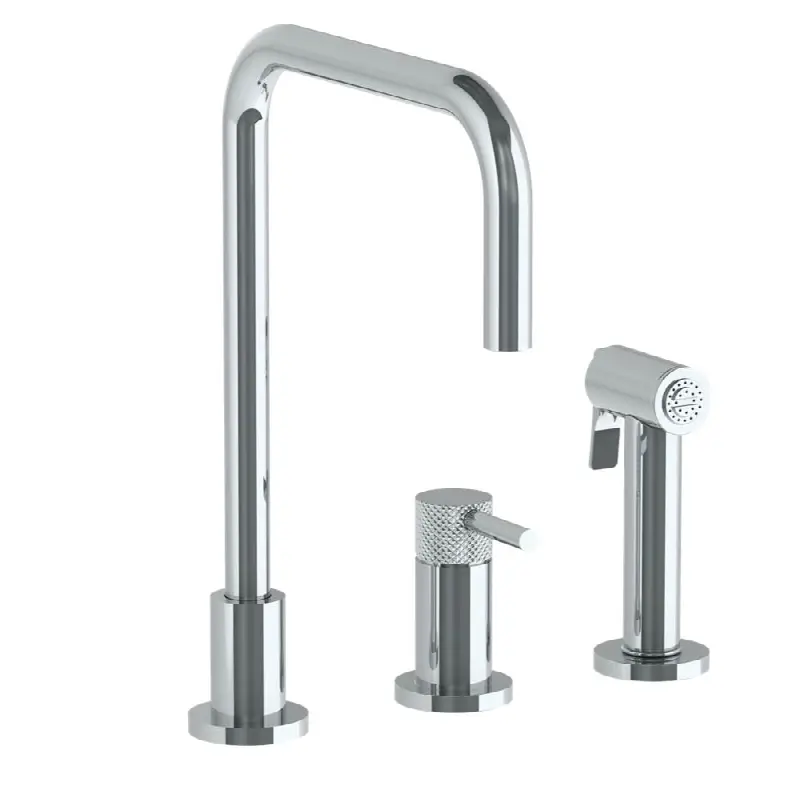 Deck Mounted 3 Hole Square Top Kitchen Set - Includes Side Spray