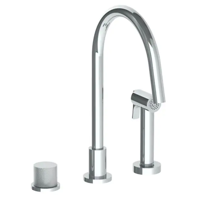 Deck Mounted 3 Hole Gooseneck Kitchen Set - Includes Side Spray