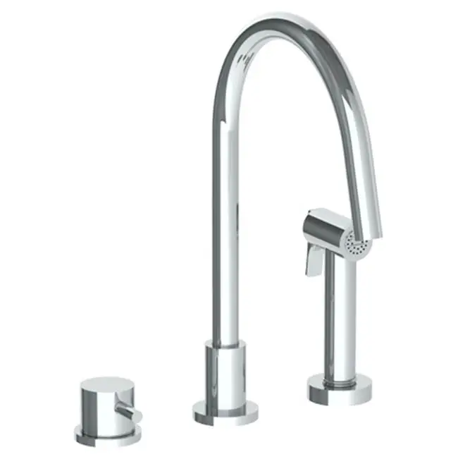 Deck Mounted 3 Hole Gooseneck Kitchen Set - Includes Side Spray