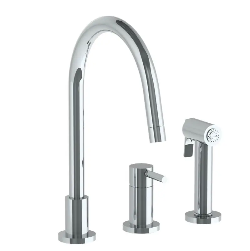 Deck Mounted 3 Hole Gooseneck Kitchen Set - Includes Side Spray