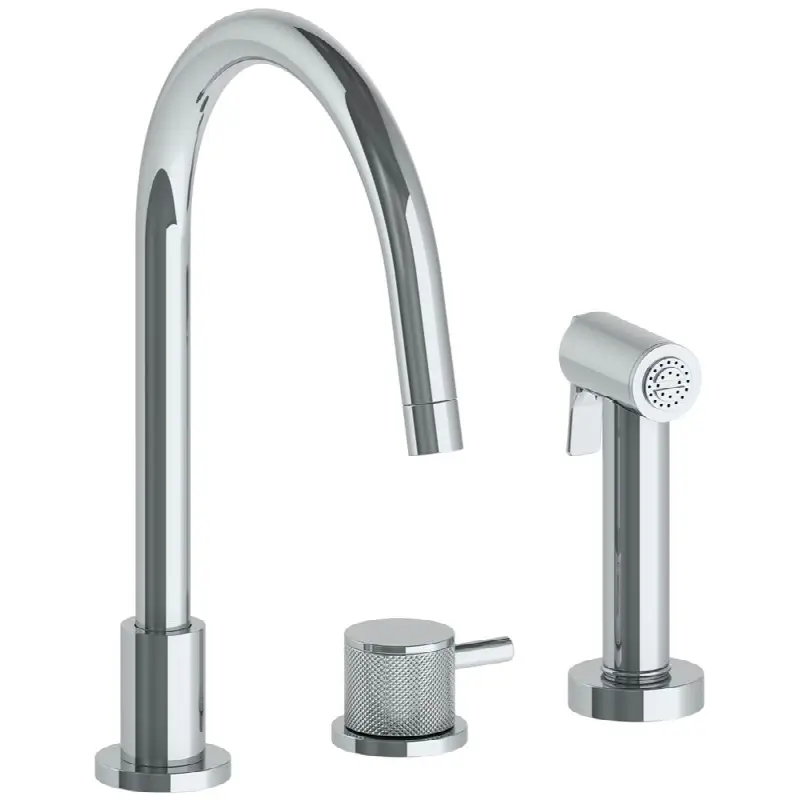 Deck Mounted 3 Hole Gooseneck Kitchen Set - Includes Side Spray