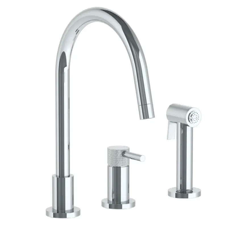 Deck Mounted 3 Hole Gooseneck Kitchen Set - Includes Side Spray