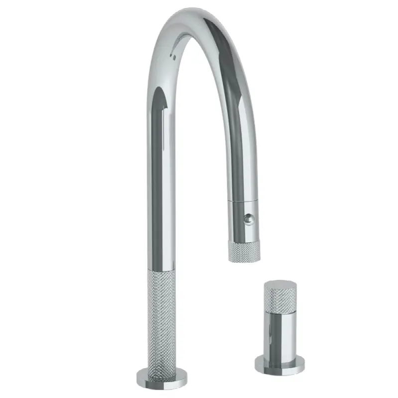 Deck Mounted 2 Hole Gooseneck Kitchen Faucet with Pull Down Spray