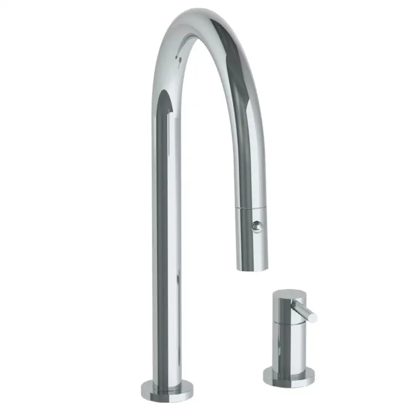 Deck Mounted 2 Hole Gooseneck Kitchen Faucet with Pull Down Spray