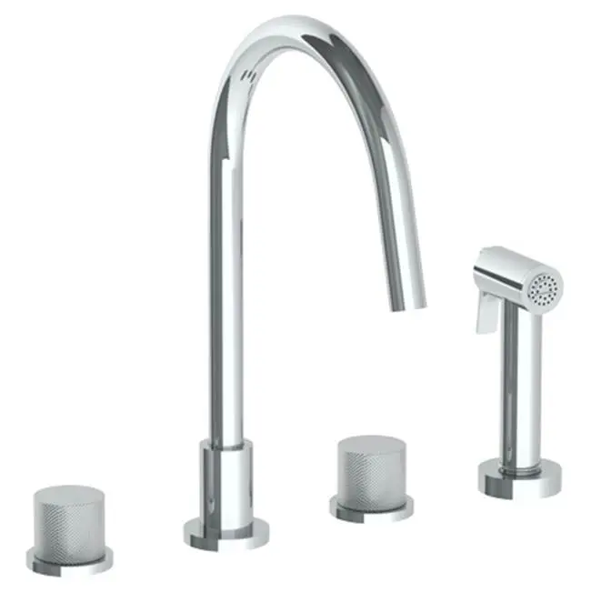 Deck Mounted 4 Hole Gooseneck Kitchen Set - Includes Side Spray