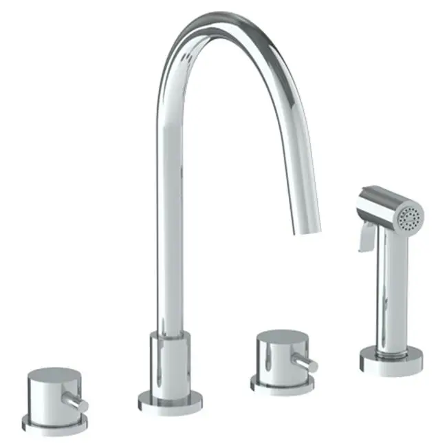 Deck Mounted 4 Hole Gooseneck Kitchen Set - Includes Side Spray