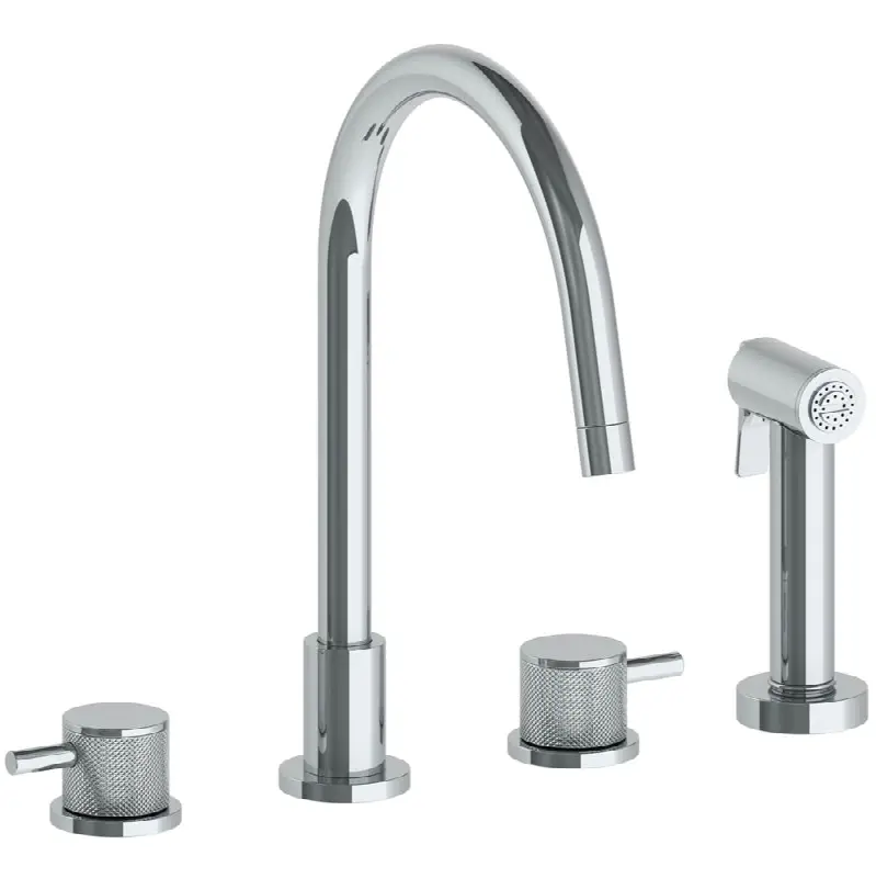 Deck Mounted 4 Hole Gooseneck Kitchen Set - Includes Side Spray