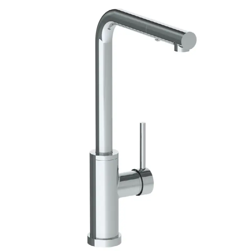 Deck Mounted 1 Hole Square Top Kitchen Faucet with Pull Out Spray - High Spout