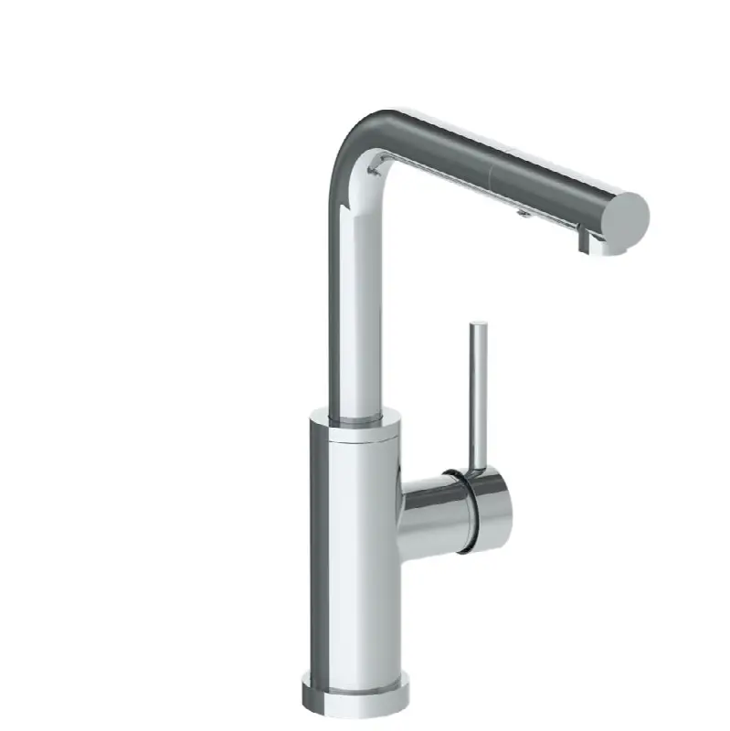 Deck Mounted 1 Hole Square Top Kitchen Faucet with Pull Out Spray - Low Spout