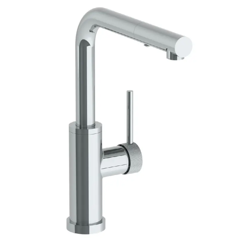 Deck Mounted 1 Hole Square Top Kitchen Faucet with Pull Out Spray - Low Spout