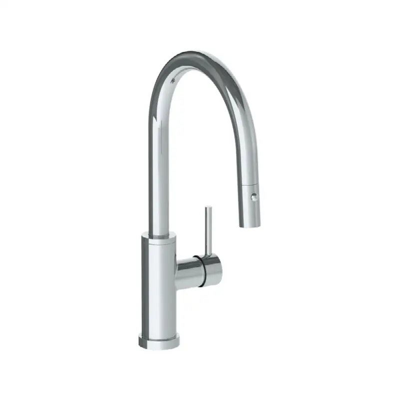 Deck Mounted 1 Hole Gooseneck Kitchen Faucet with Pull Down Spray - Low Spout