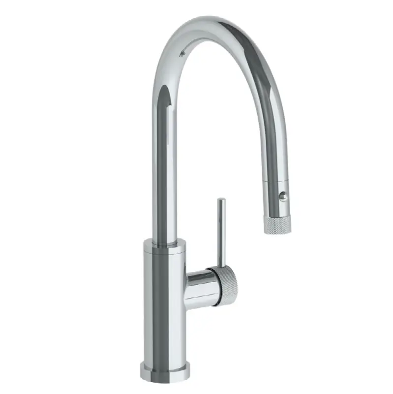 Deck Mounted 1 Hole Gooseneck Kitchen Faucet with Pull Down Spray - Low Spout