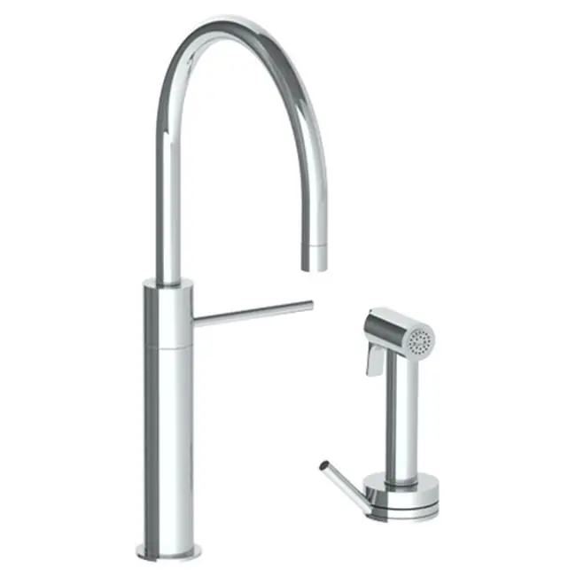 Deck Mounted 2 Hole Gooseneck Kitchen Set - Includes Side Spray with Integrated Mixer