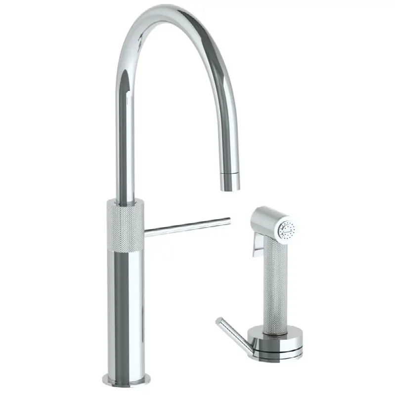 Deck Mounted 2 Hole Gooseneck Kitchen Set - Includes Side Spray with Integrated Mixer