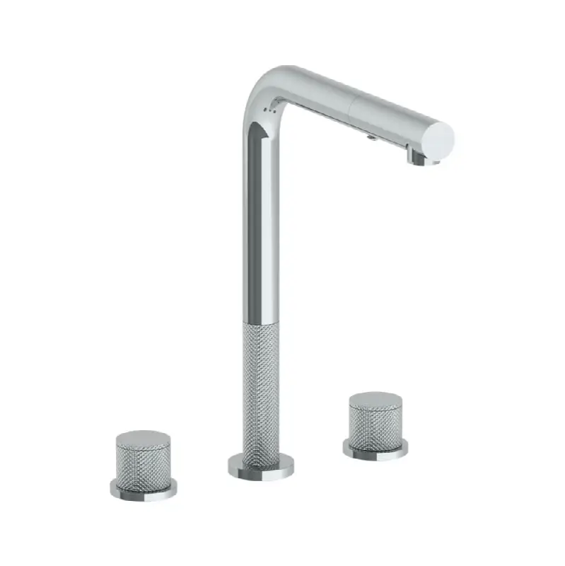 Deck Mounted 3 Hole Square Top Kitchen Faucet with Pull Out Spray