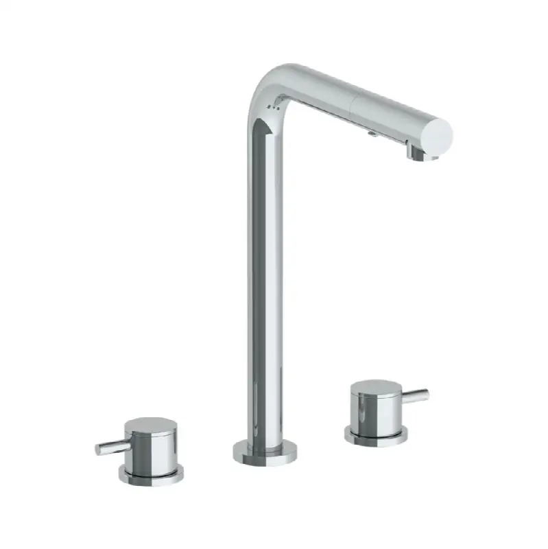 Deck Mounted 3 Hole Square Top Kitchen Faucet with Pull Out Spray