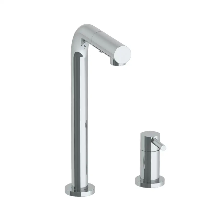 Deck Mounted 2 Hole Square Top Prep Faucet with Pull Out Spray
