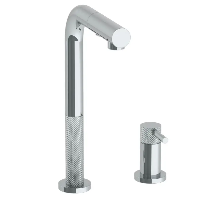Deck Mounted 2 Hole Square Top Prep Faucet with Pull Out Spray