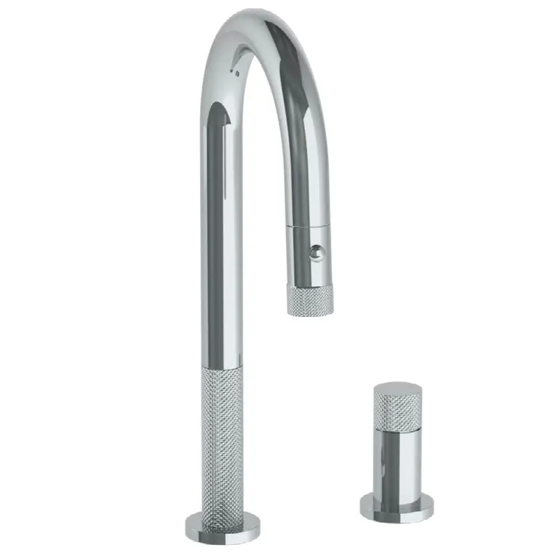 Deck Mounted 2 Hole Gooseneck Prep Faucet with Pull Down Spray