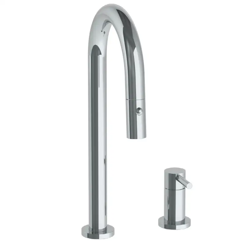 Deck Mounted 2 Hole Gooseneck Prep Faucet with Pull Down Spray