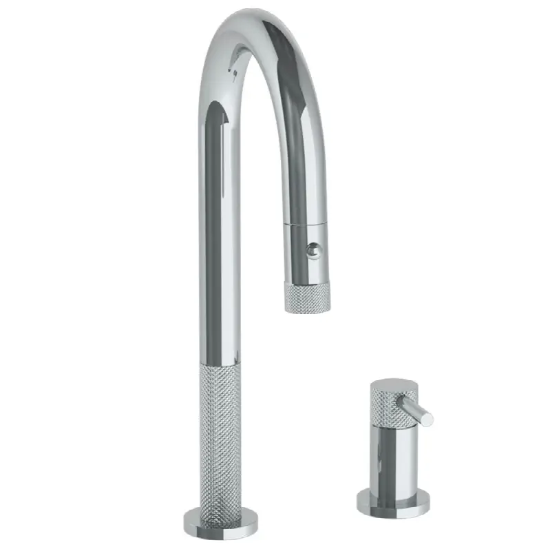 Deck Mounted 2 Hole Gooseneck Prep Faucet with Pull Down Spray