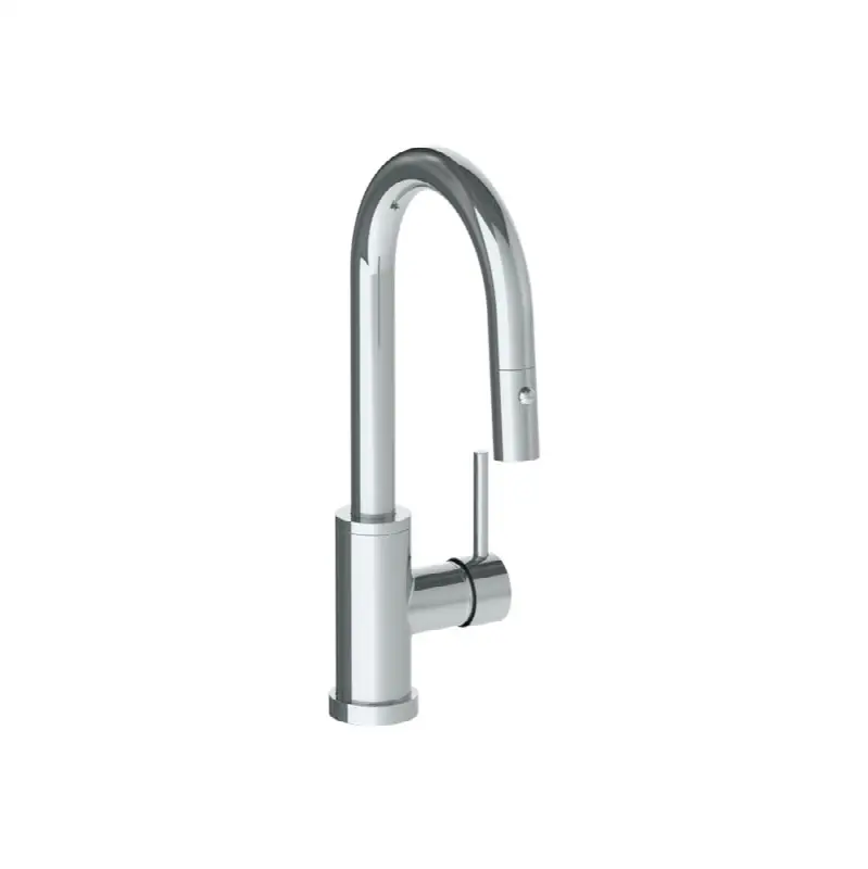 Deck Mounted 1 Hole Gooseneck Prep Faucet with Pull Down Spray