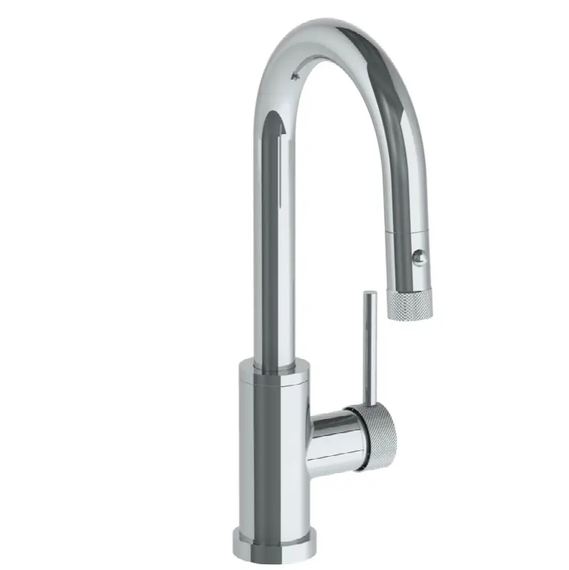 Deck Mounted 1 Hole Gooseneck Prep Faucet with Pull Down Spray