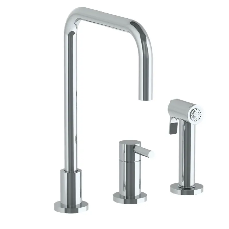 Deck Mounted 3 Hole Square Top Kitchen Set - Includes Side Spray