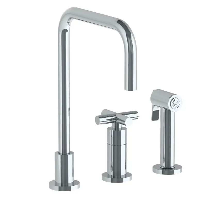 Deck Mounted 3 Hole Square Top Kitchen Set - Includes Side Spray