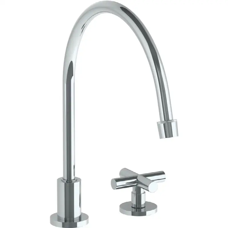 Deck Mounted 2 Hole Extended Gooseneck Kitchen Faucet