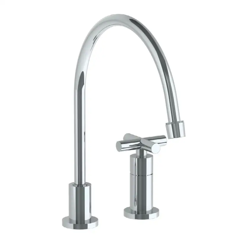 Deck Mounted 2 Hole Extended Gooseneck Kitchen Faucet