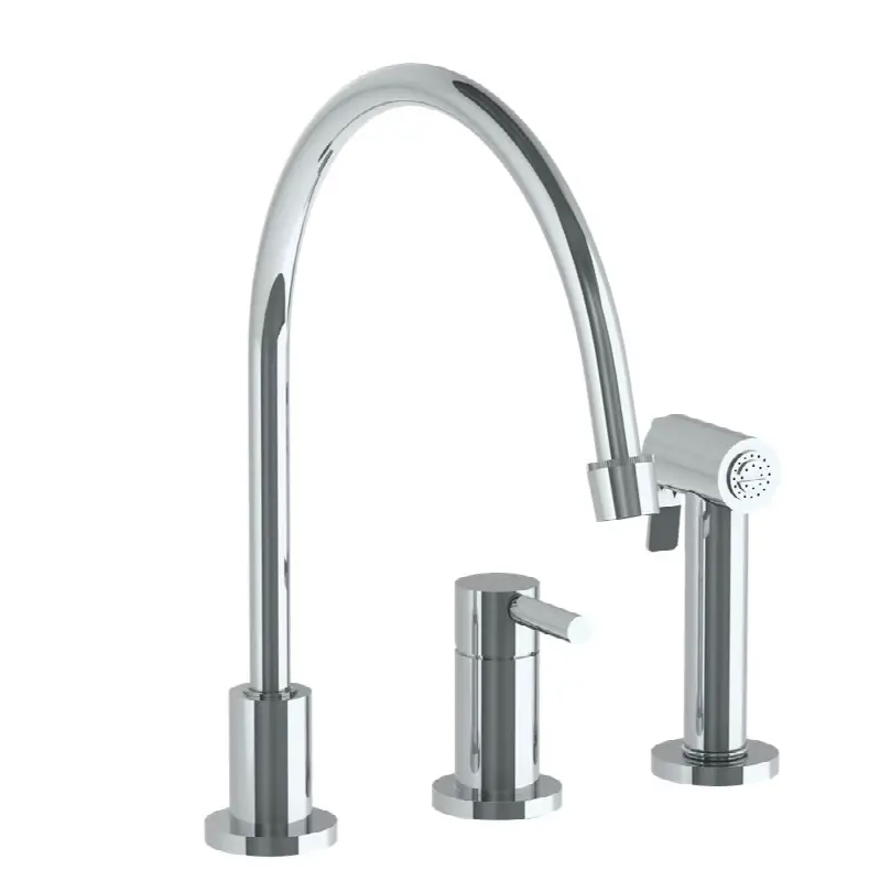 Deck Mounted 3 Hole Extended Gooseneck Kitchen Set - Includes Side Spray